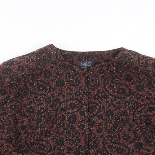 Marks and Spencer Womens Red Round Neck Floral Polyester Cardigan Jumper Size 14