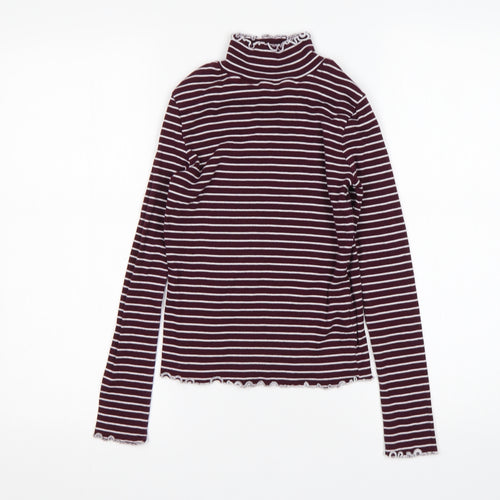 Select Womens Multicoloured Mock Neck Striped Cotton Pullover Jumper Size 6