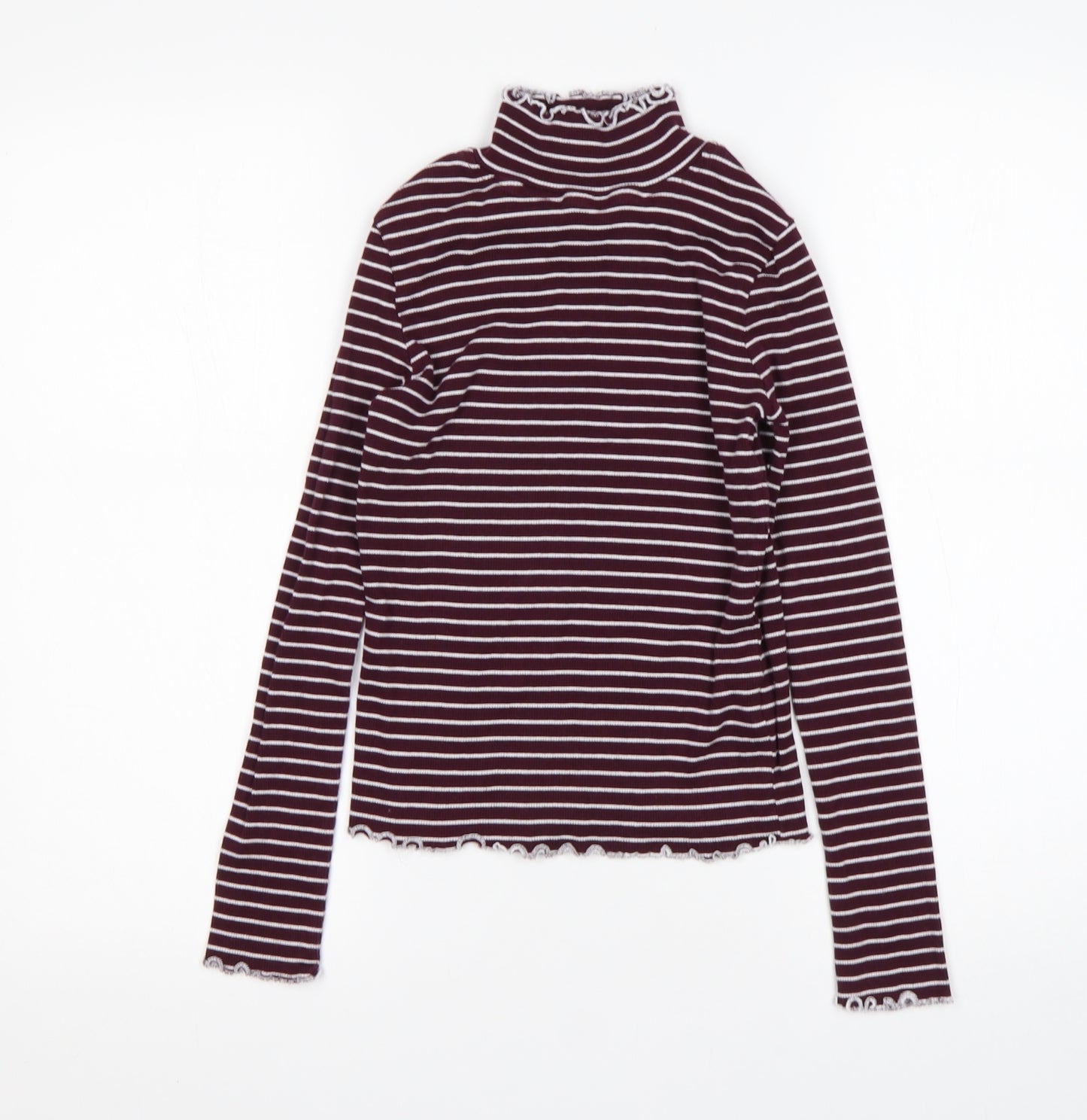 Select Womens Multicoloured Mock Neck Striped Cotton Pullover Jumper Size 6