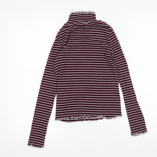 Select Womens Multicoloured Mock Neck Striped Cotton Pullover Jumper Size 6
