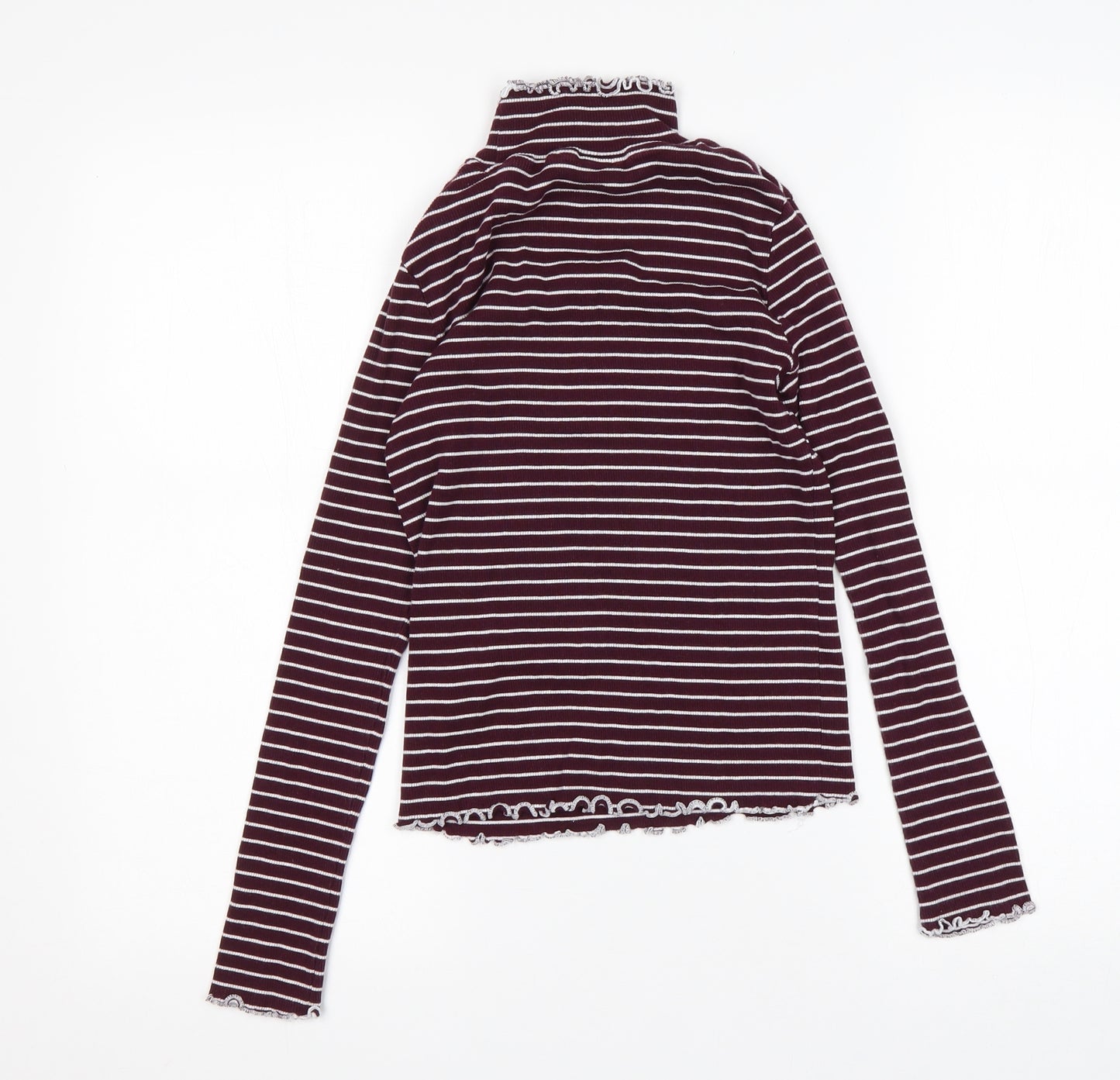 Select Womens Multicoloured Mock Neck Striped Cotton Pullover Jumper Size 6