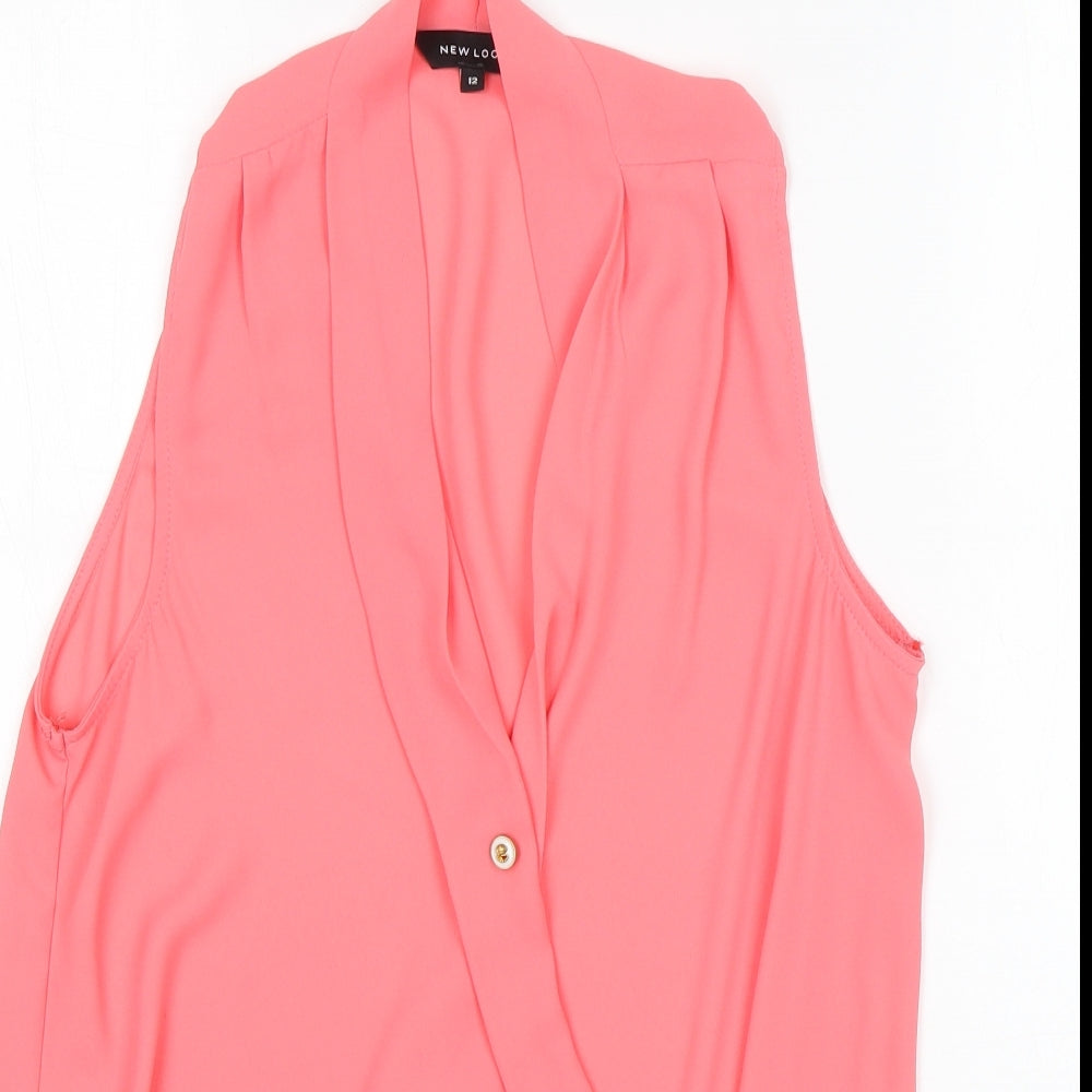 New Look Womens Pink   Basic Blouse Size 12 V-Neck
