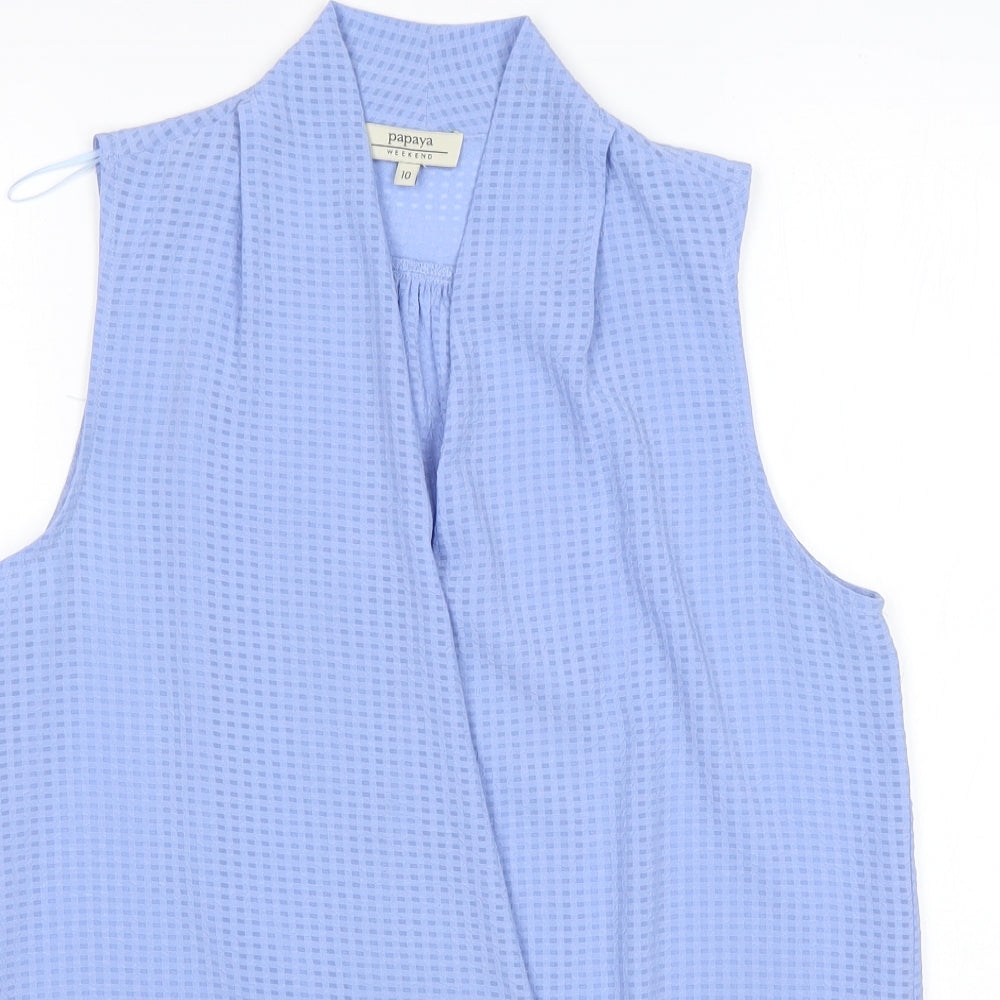 Papaya Womens Blue  Polyester Basic Blouse Size 10 V-Neck