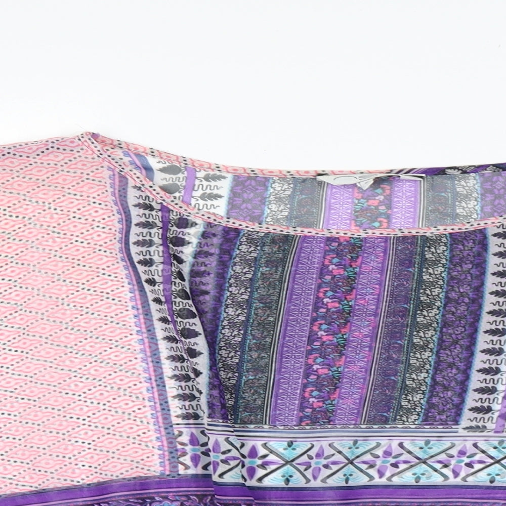 New Look Womens Multicoloured Geometric Polyester Basic Blouse Size 10 Round Neck