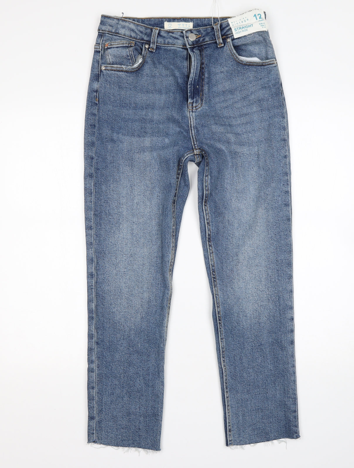 Primark Womens Blue  Cotton Straight Jeans Size 12  Regular