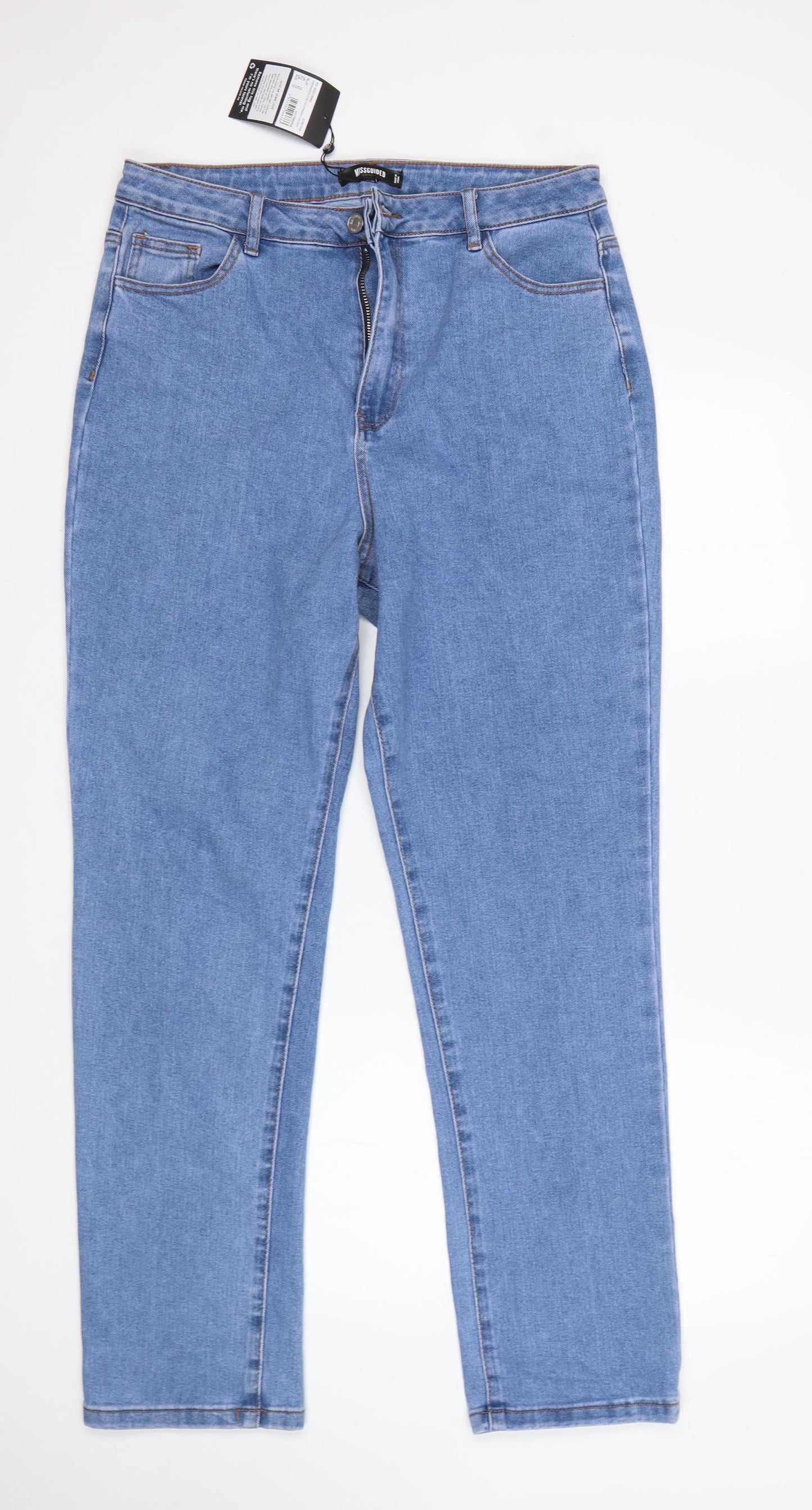 Missguided Womens Blue  Cotton Straight Jeans Size 14 L30 in Regular
