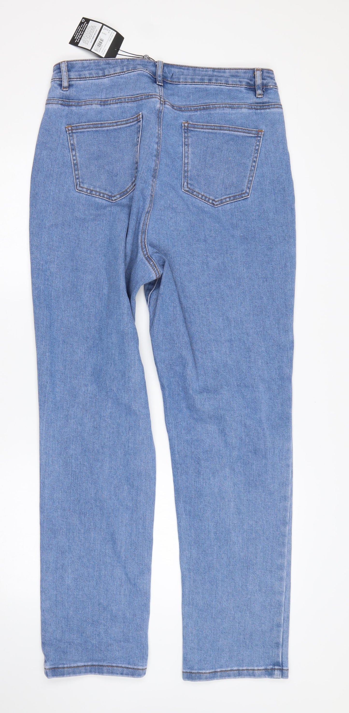 Missguided Womens Blue  Cotton Straight Jeans Size 14 L30 in Regular