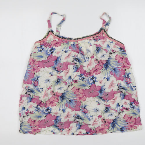 M&Co Womens Multicoloured Floral Viscose Basic Tank Size 12 Round Neck