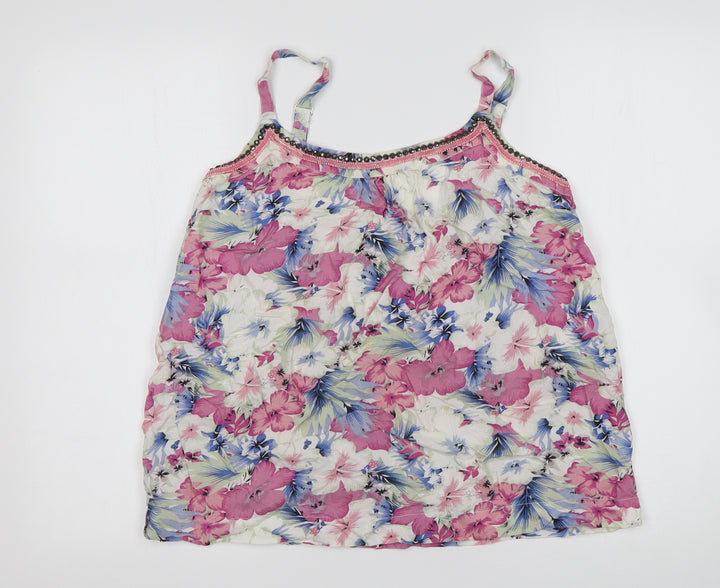 M&Co Womens Multicoloured Floral Viscose Basic Tank Size 12 Round Neck