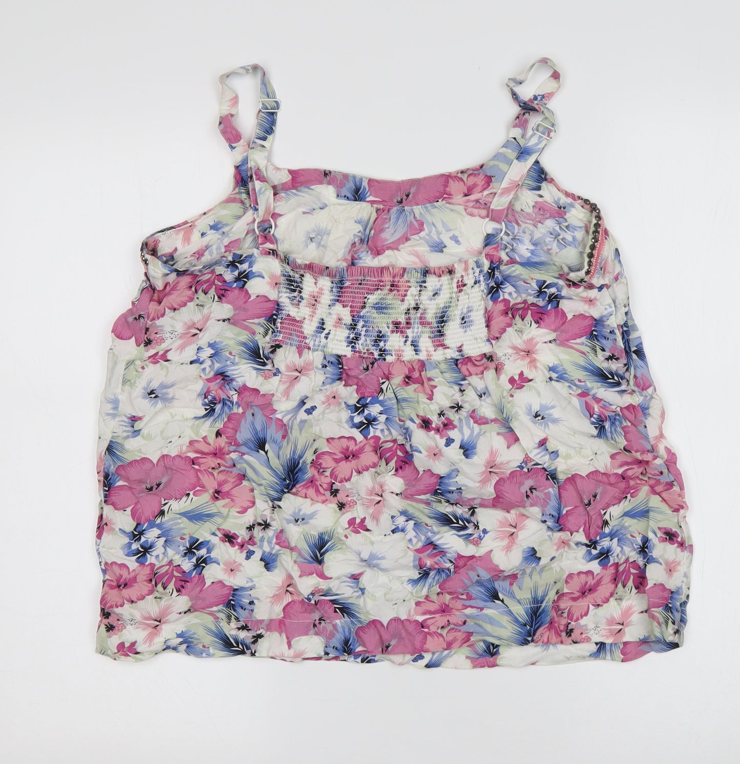 M&Co Womens Multicoloured Floral Viscose Basic Tank Size 12 Round Neck