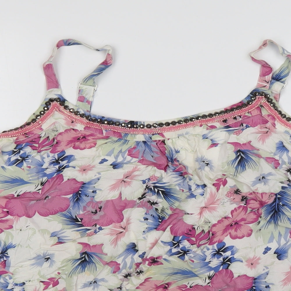 M&Co Womens Multicoloured Floral Viscose Basic Tank Size 12 Round Neck