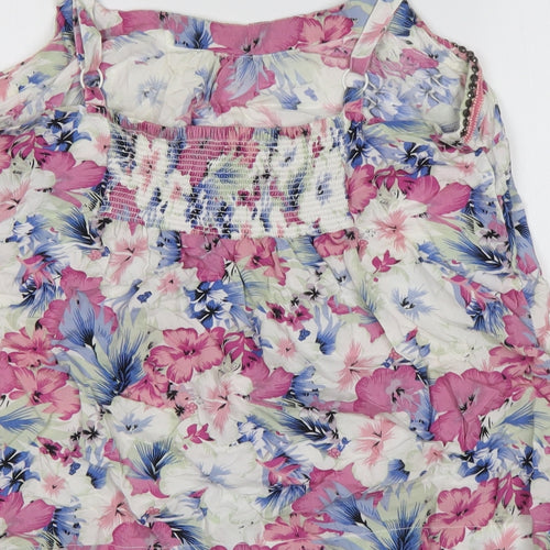 M&Co Womens Multicoloured Floral Viscose Basic Tank Size 12 Round Neck