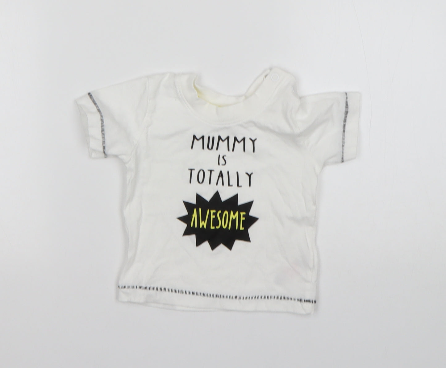 Primark Boys White  Cotton Basic T-Shirt Size 3-6 Months Round Neck