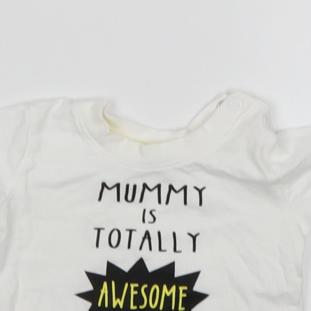 Primark Boys White  Cotton Basic T-Shirt Size 3-6 Months Round Neck
