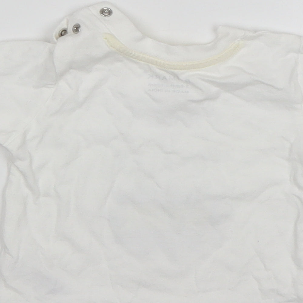 Primark Boys White  Cotton Basic T-Shirt Size 3-6 Months Round Neck