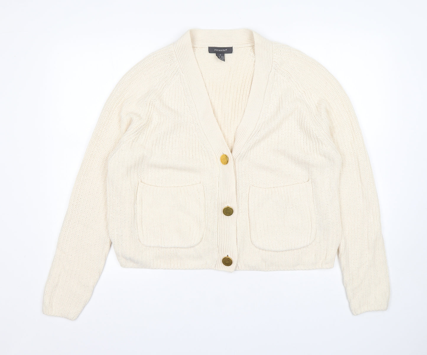 Primark Womens Beige V-Neck  Acrylic Cardigan Jumper Size S