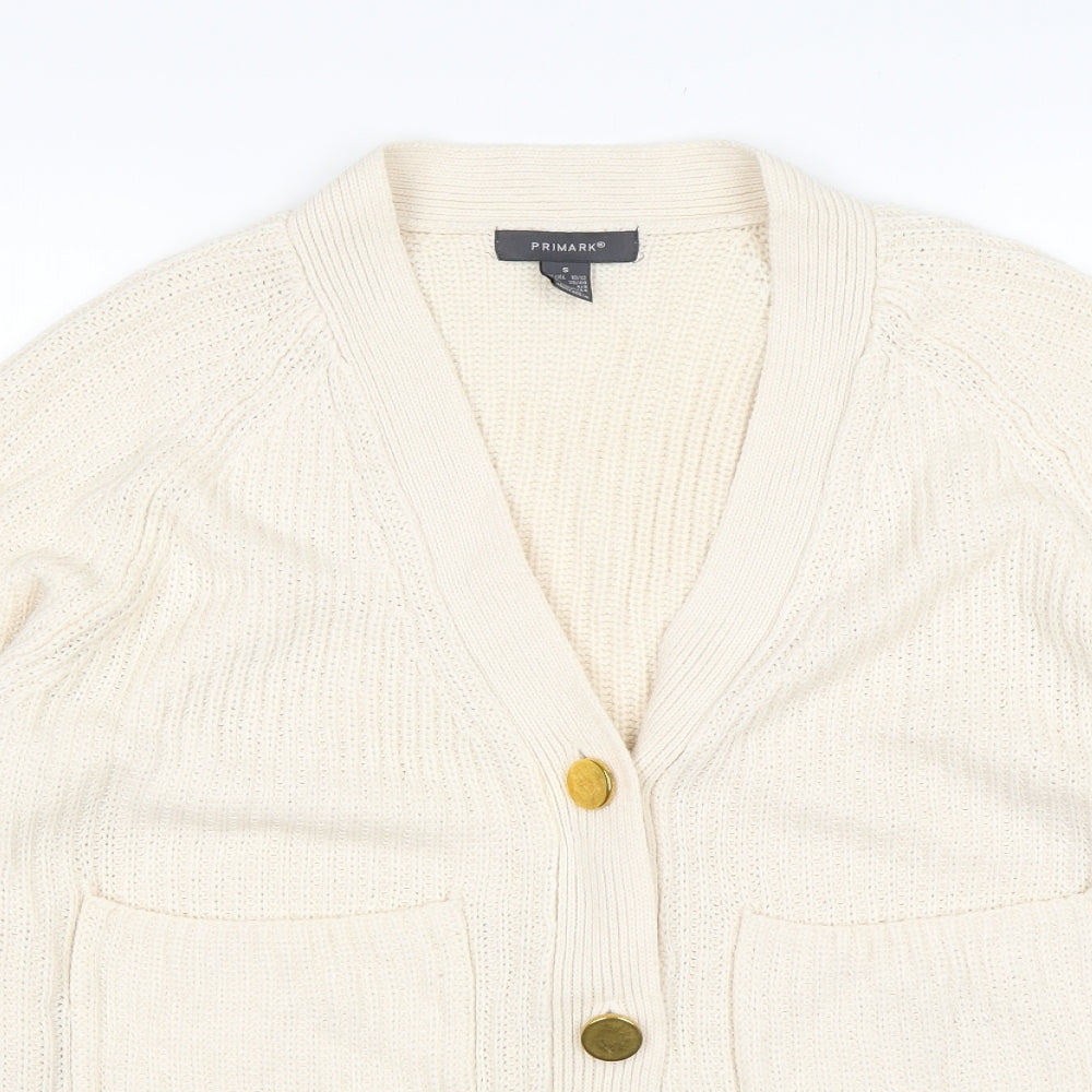 Primark Womens Beige V-Neck  Acrylic Cardigan Jumper Size S