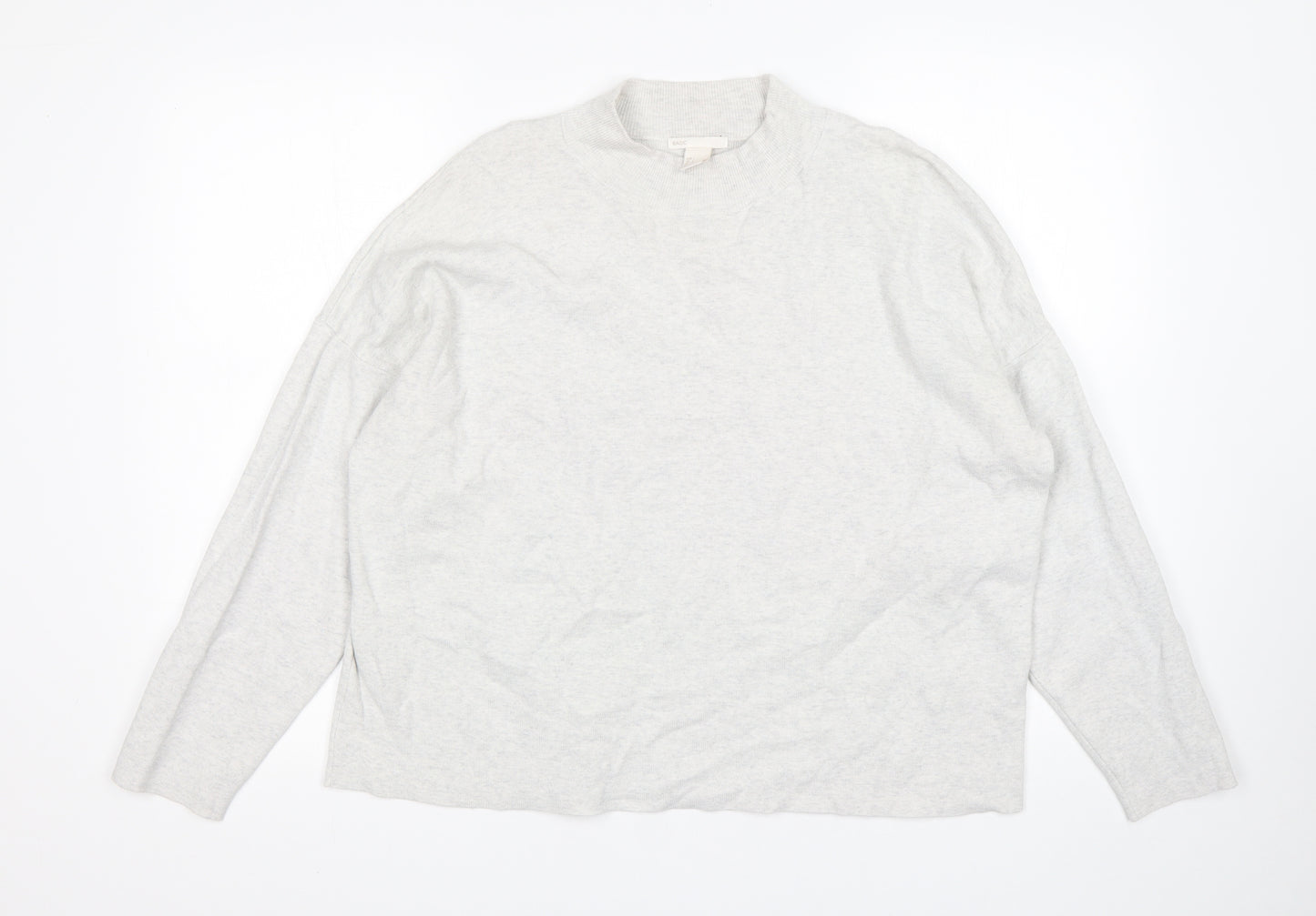 H&M Womens Grey Mock Neck  Cotton Pullover Jumper Size L