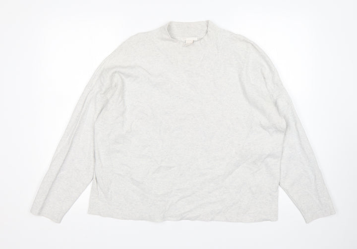 H&M Womens Grey Mock Neck  Cotton Pullover Jumper Size L