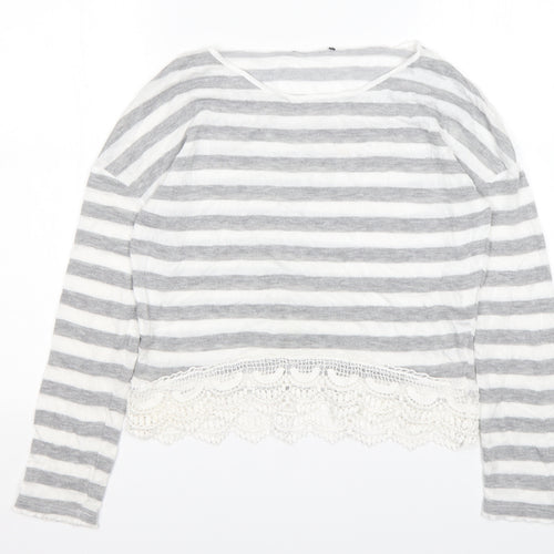 Preworn Womens Multicoloured Round Neck Striped Viscose Pullover Jumper Size 8