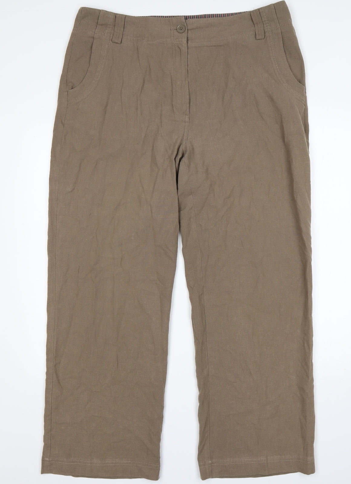 Ropman Womens Brown  Linen Chino Trousers Size 18 L30 in Regular