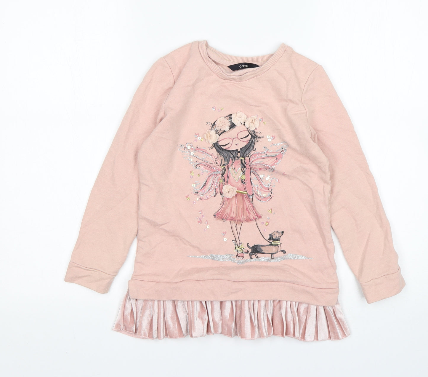 George Girls Pink  Cotton Jumper Dress  Size 7-8 Years  Round Neck