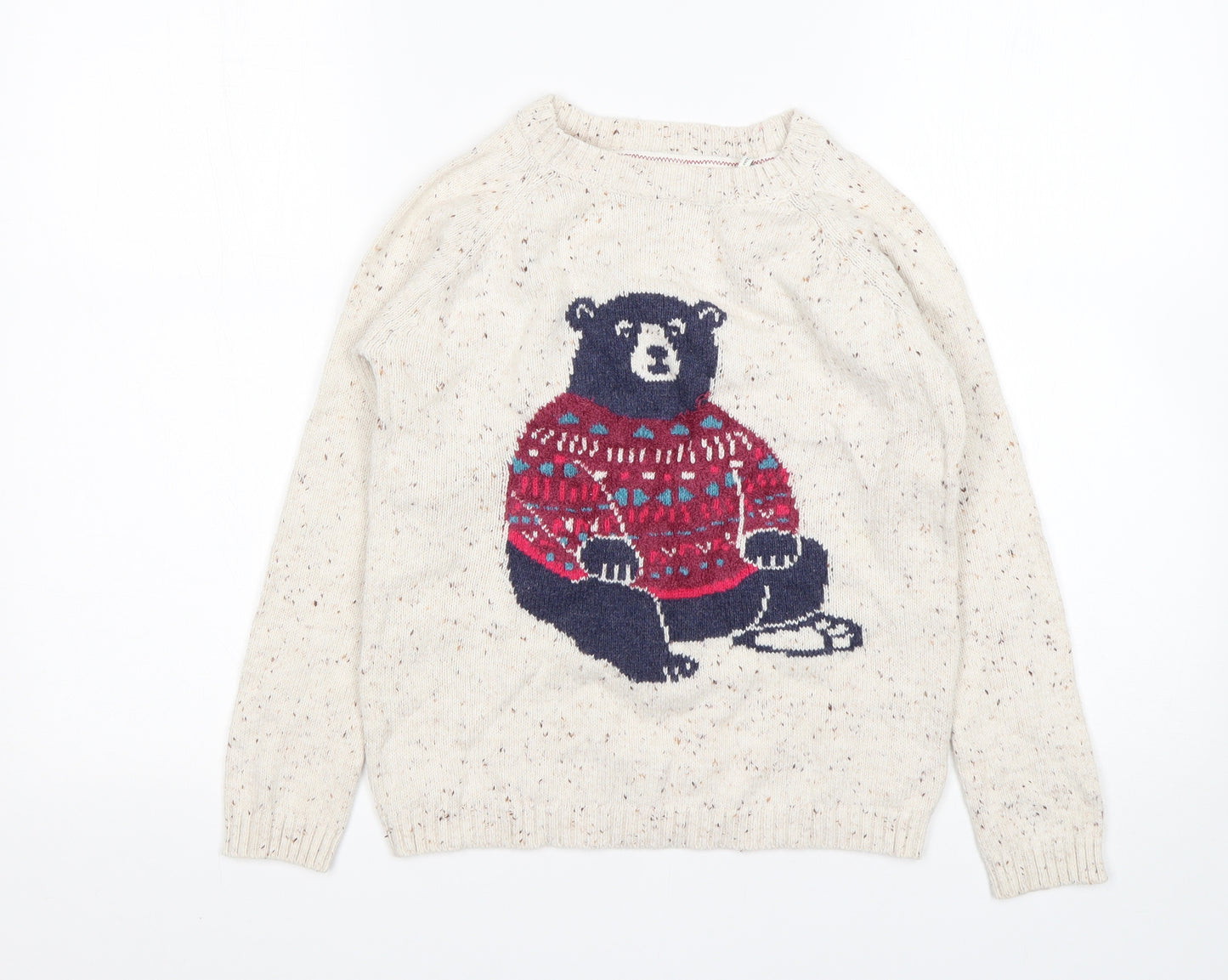 Fat Face Girls Multicoloured Round Neck Animal Print Cotton Pullover Jumper Size 8-9 Years