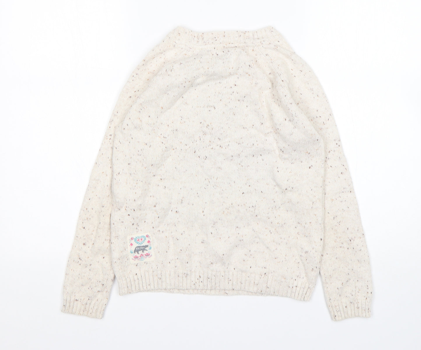 Fat Face Girls Multicoloured Round Neck Animal Print Cotton Pullover Jumper Size 8-9 Years