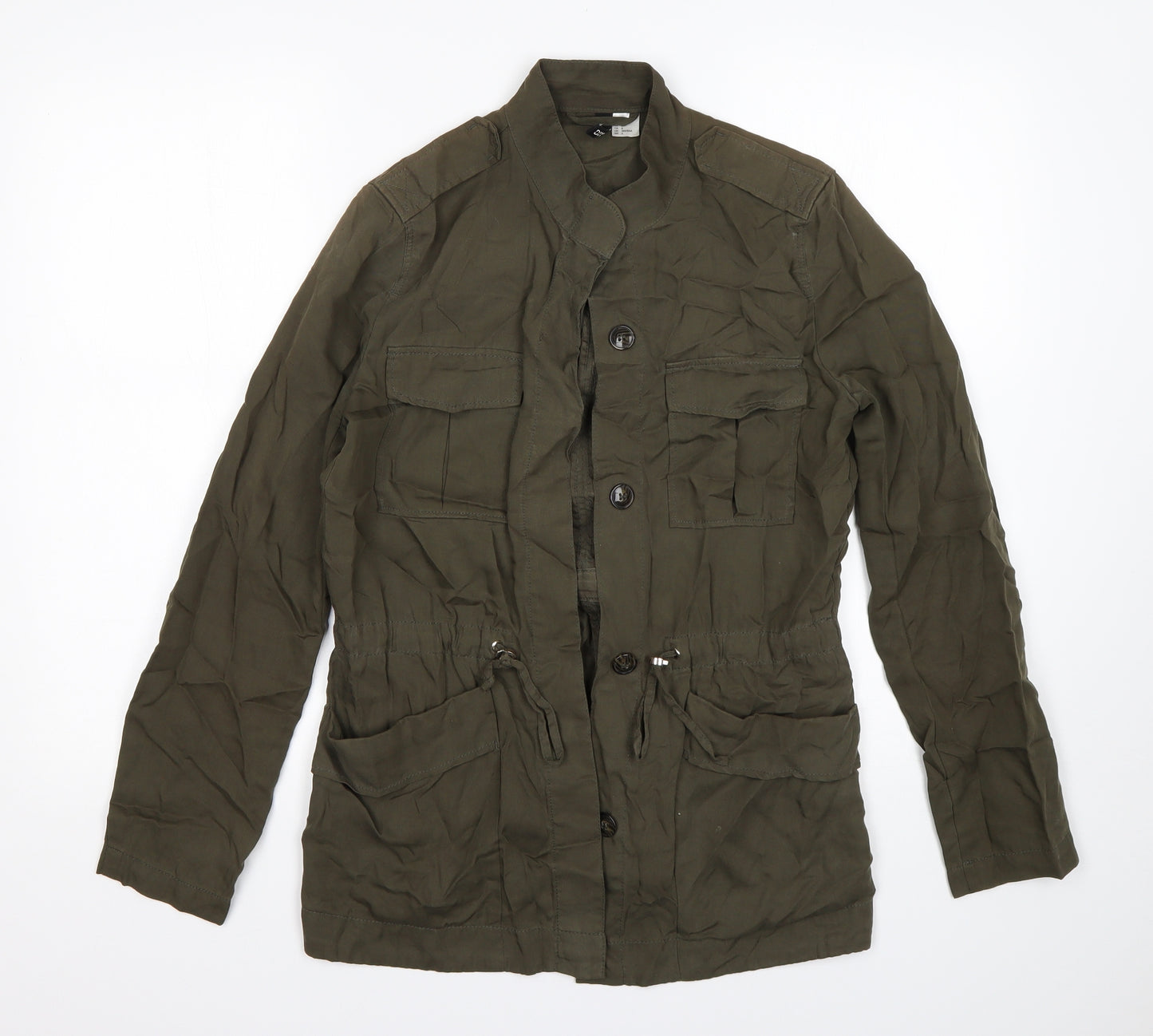 H&M Womens Green  Lyocell Basic Button-Up Size 10 Round Neck
