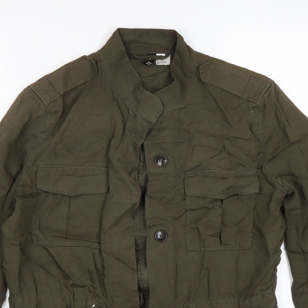 H&M Womens Green  Lyocell Basic Button-Up Size 10 Round Neck