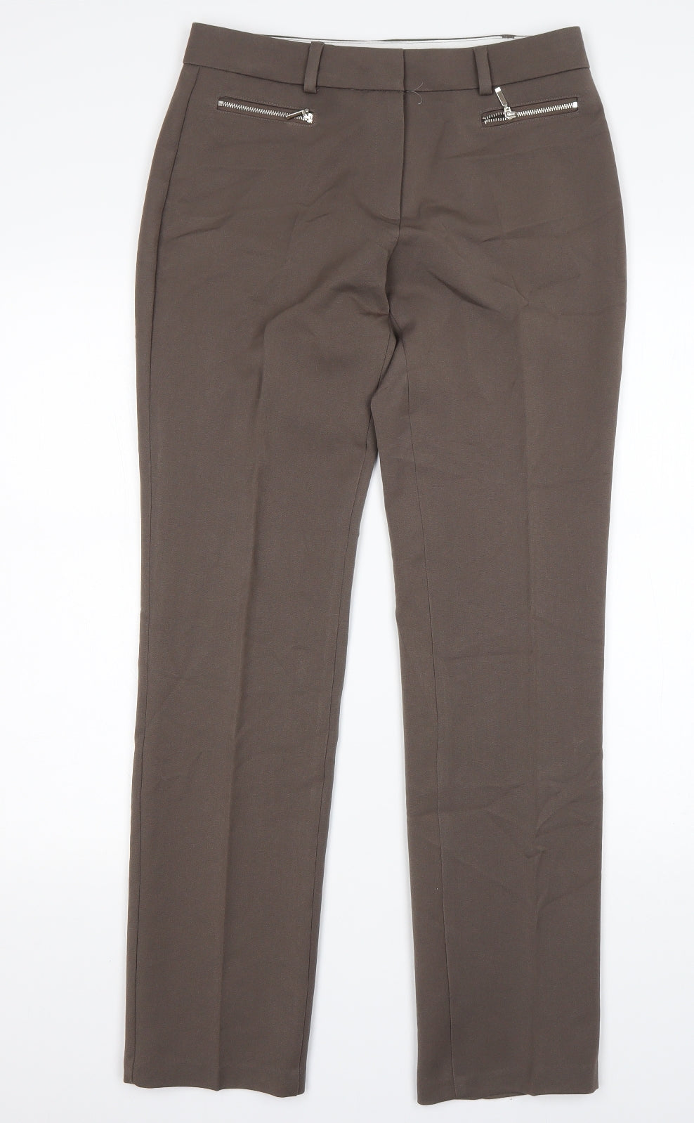 M&S Womens Brown  Polyester Trousers  Size 10 L30 in Slim