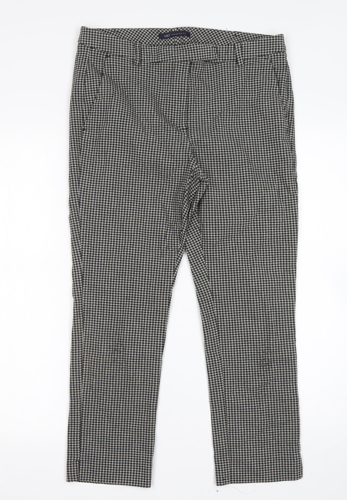 M&S Womens Multicoloured Houndstooth Cotton Trousers  Size 12 L24 in Regular
