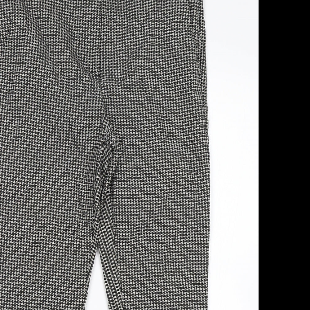 M&S Womens Multicoloured Houndstooth Cotton Trousers  Size 12 L24 in Regular