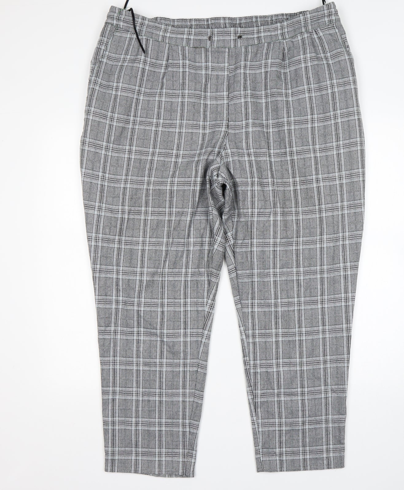 F&F Mens Grey Check Polyester Trousers  Size 22 L26 in Regular