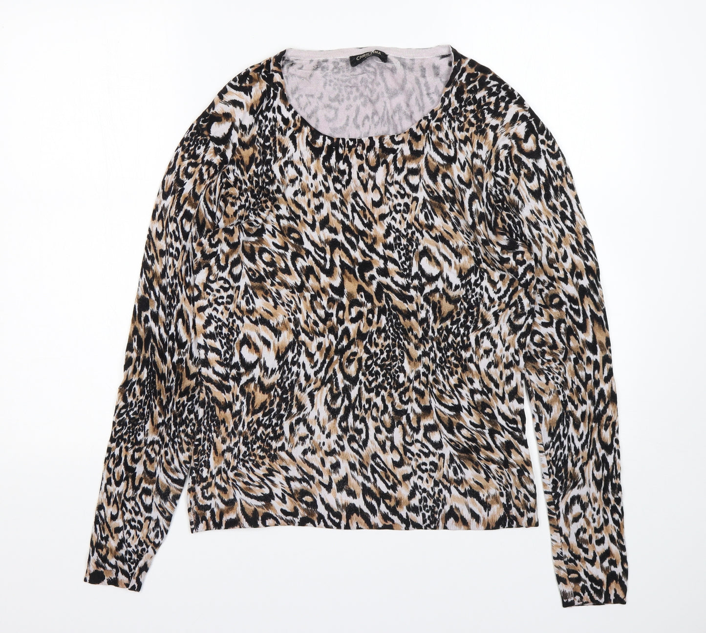 Christina  Womens Multicoloured Round Neck Animal Print Viscose Pullover Jumper Size L