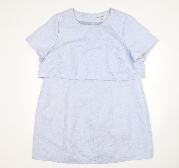 Simply Be Womens Blue Floral Polyester A-Line Size 16 Round Neck