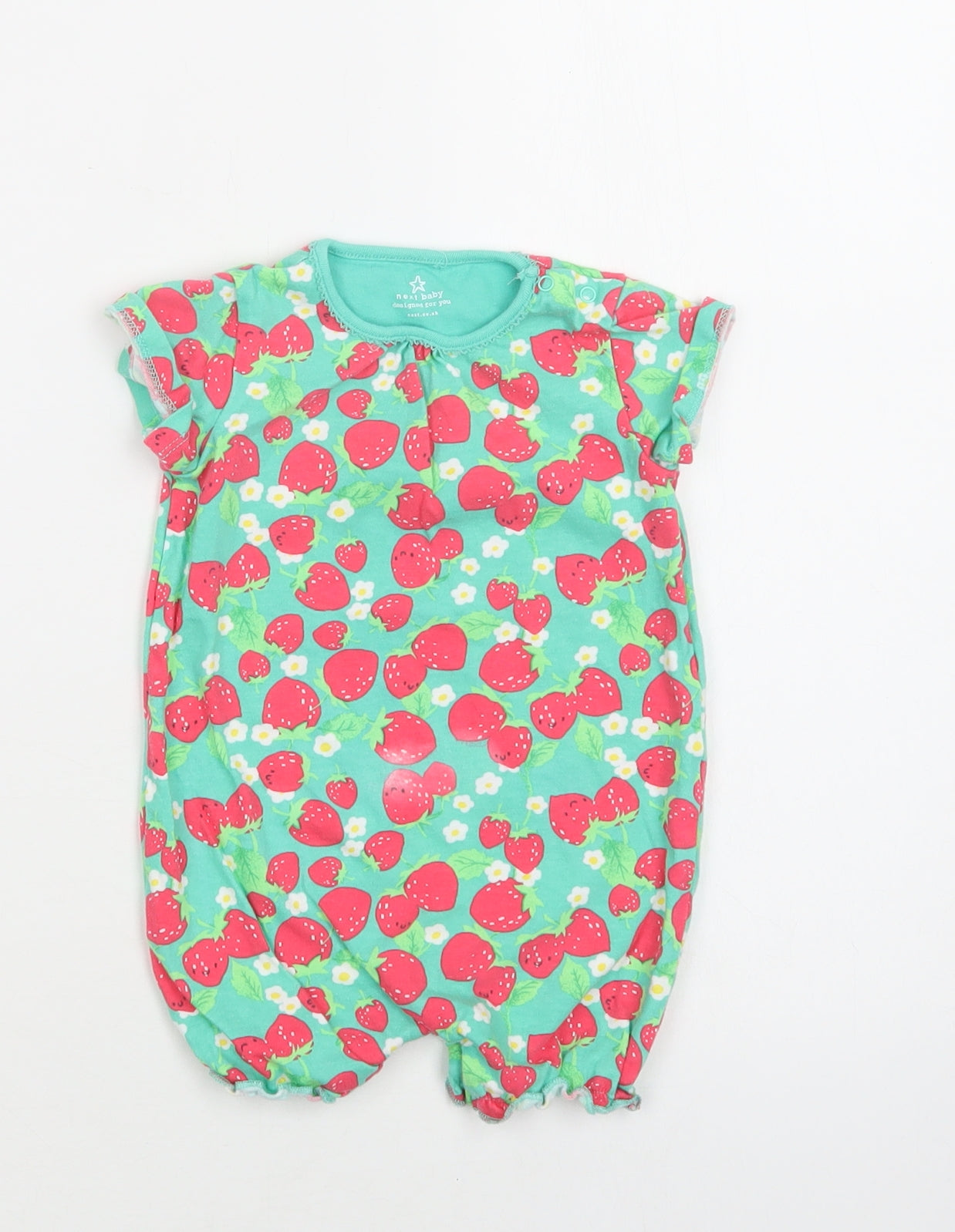 NEXT Baby Green Floral Cotton Romper One-Piece Size 9-12 Months  Snap - Strawberry Print