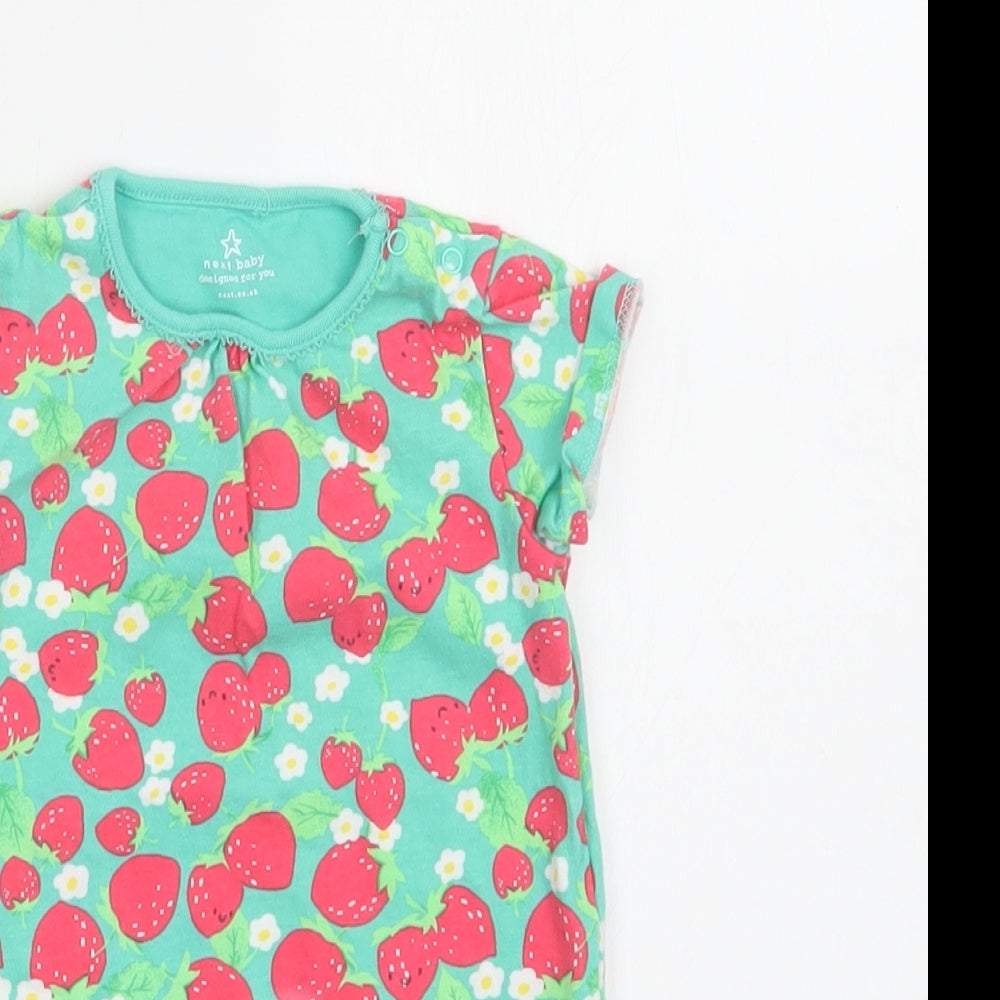 NEXT Baby Green Floral Cotton Romper One-Piece Size 9-12 Months  Snap - Strawberry Print