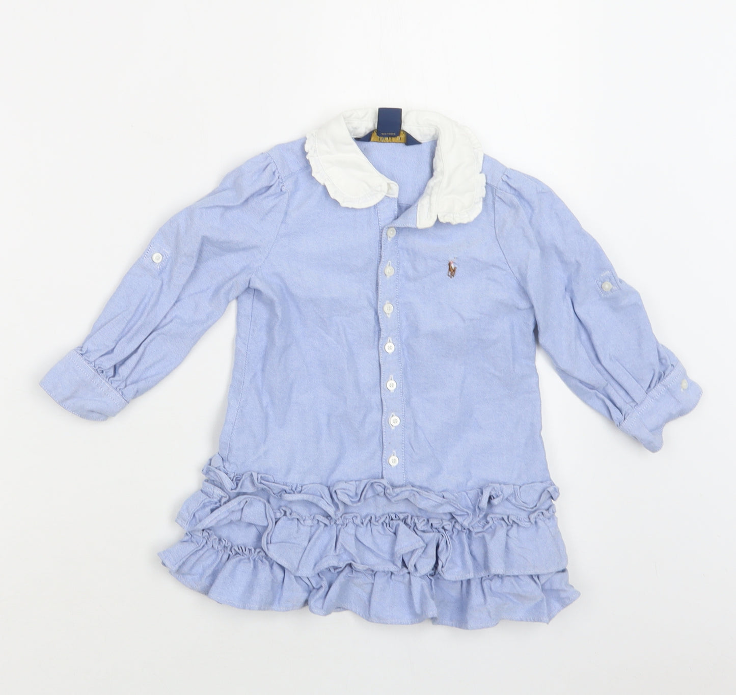 Polo Ralph Lauren Girls Blue  Cotton Shirt Dress  Size 2 Years  Collared Button