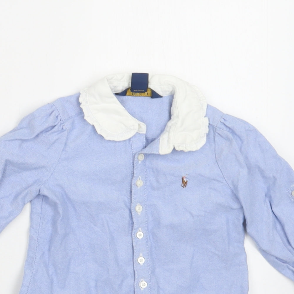 Polo Ralph Lauren Girls Blue  Cotton Shirt Dress  Size 2 Years  Collared Button