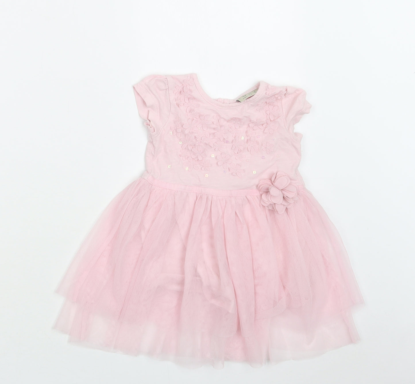 NEXT Baby Pink  Cotton Fit & Flare  Size 6-9 Months  Round Neck Button
