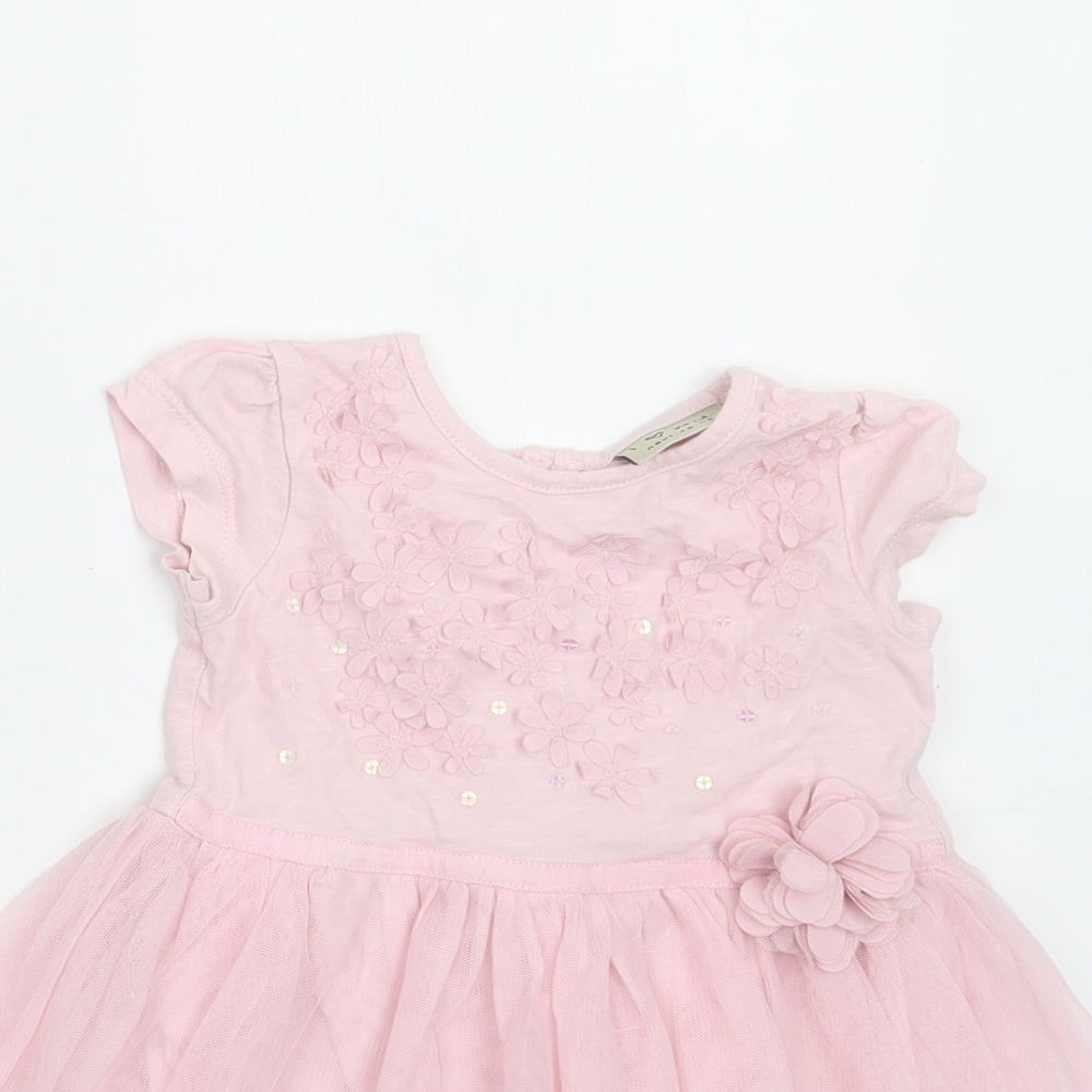NEXT Baby Pink  Cotton Fit & Flare  Size 6-9 Months  Round Neck Button
