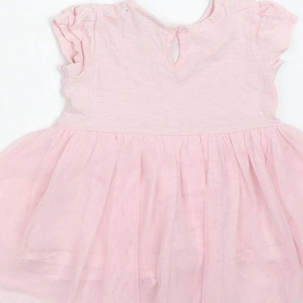 NEXT Baby Pink  Cotton Fit & Flare  Size 6-9 Months  Round Neck Button