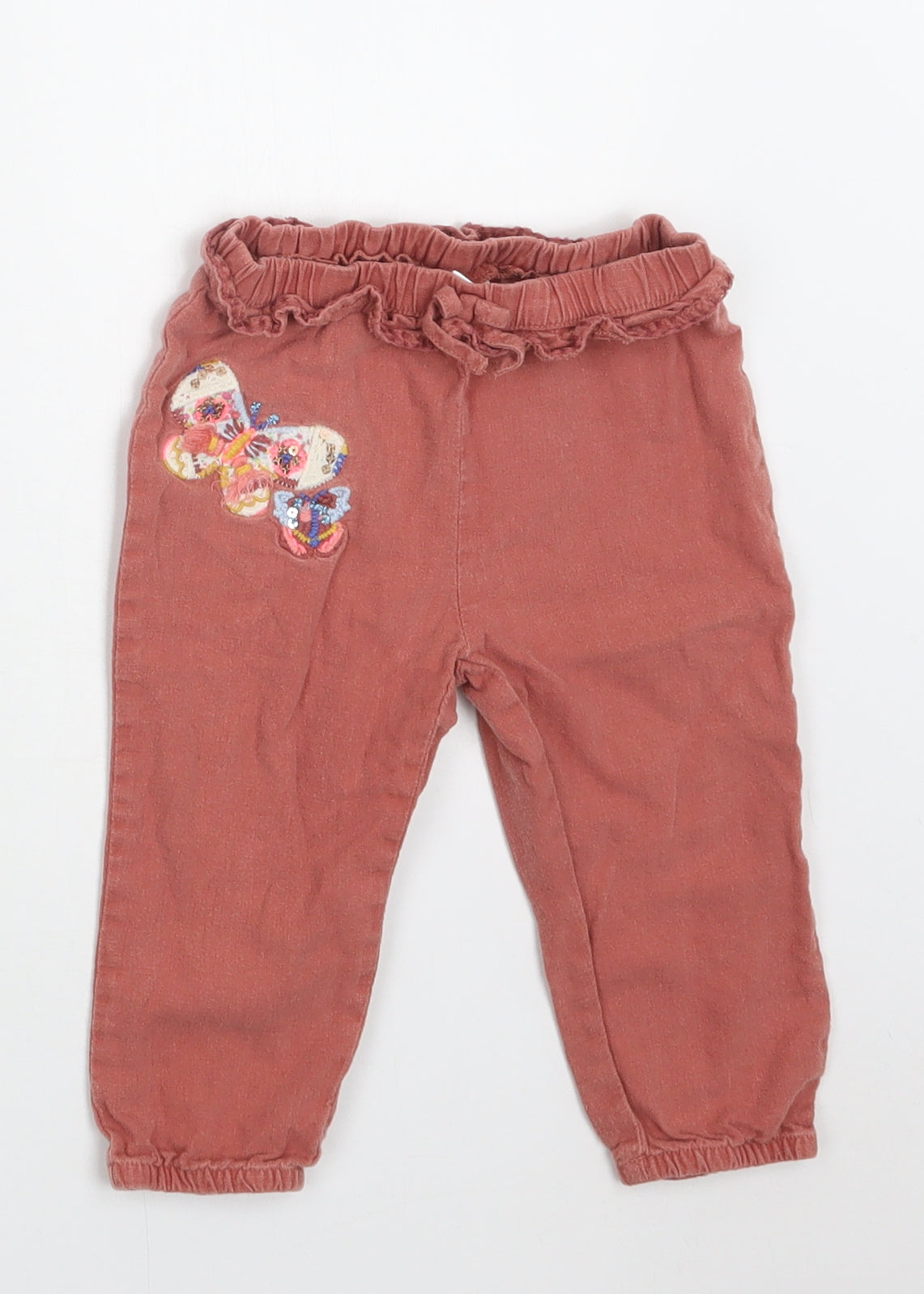 NEXT Baby Pink  Linen Jogger Trousers Size 9-12 Months  Drawstring - Butterfly