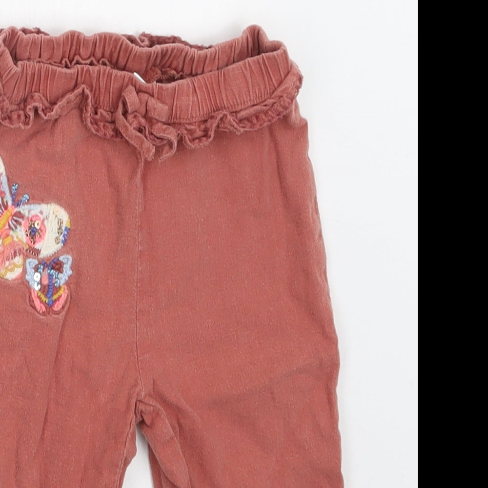 NEXT Baby Pink  Linen Jogger Trousers Size 9-12 Months  Drawstring - Butterfly