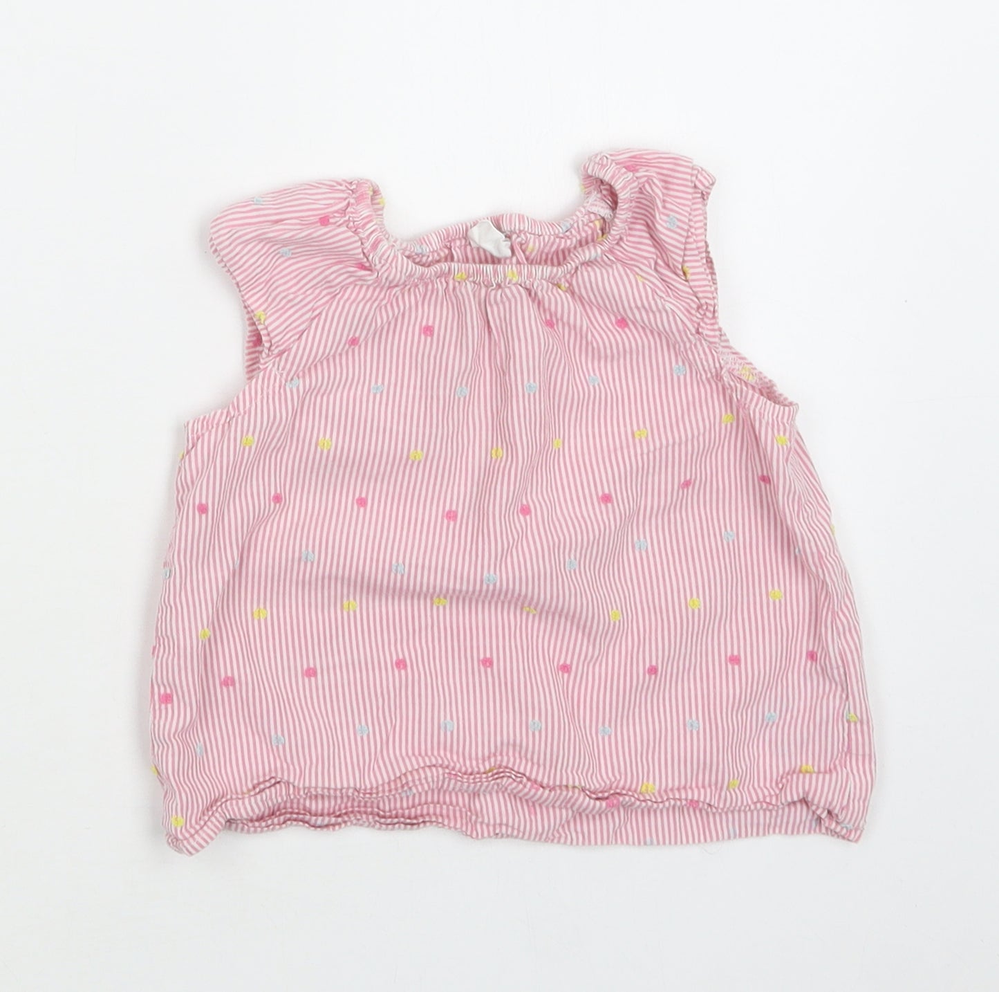 H&M Baby Pink Striped Cotton Basic Blouse Size 12 Months Round Neck