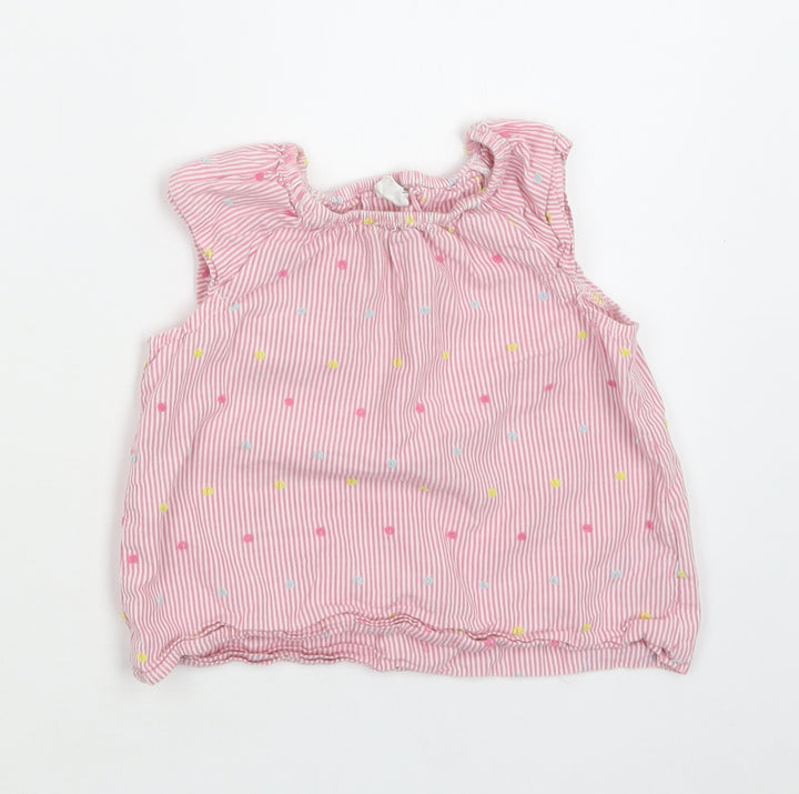H&M Baby Pink Striped Cotton Basic Blouse Size 12 Months Round Neck