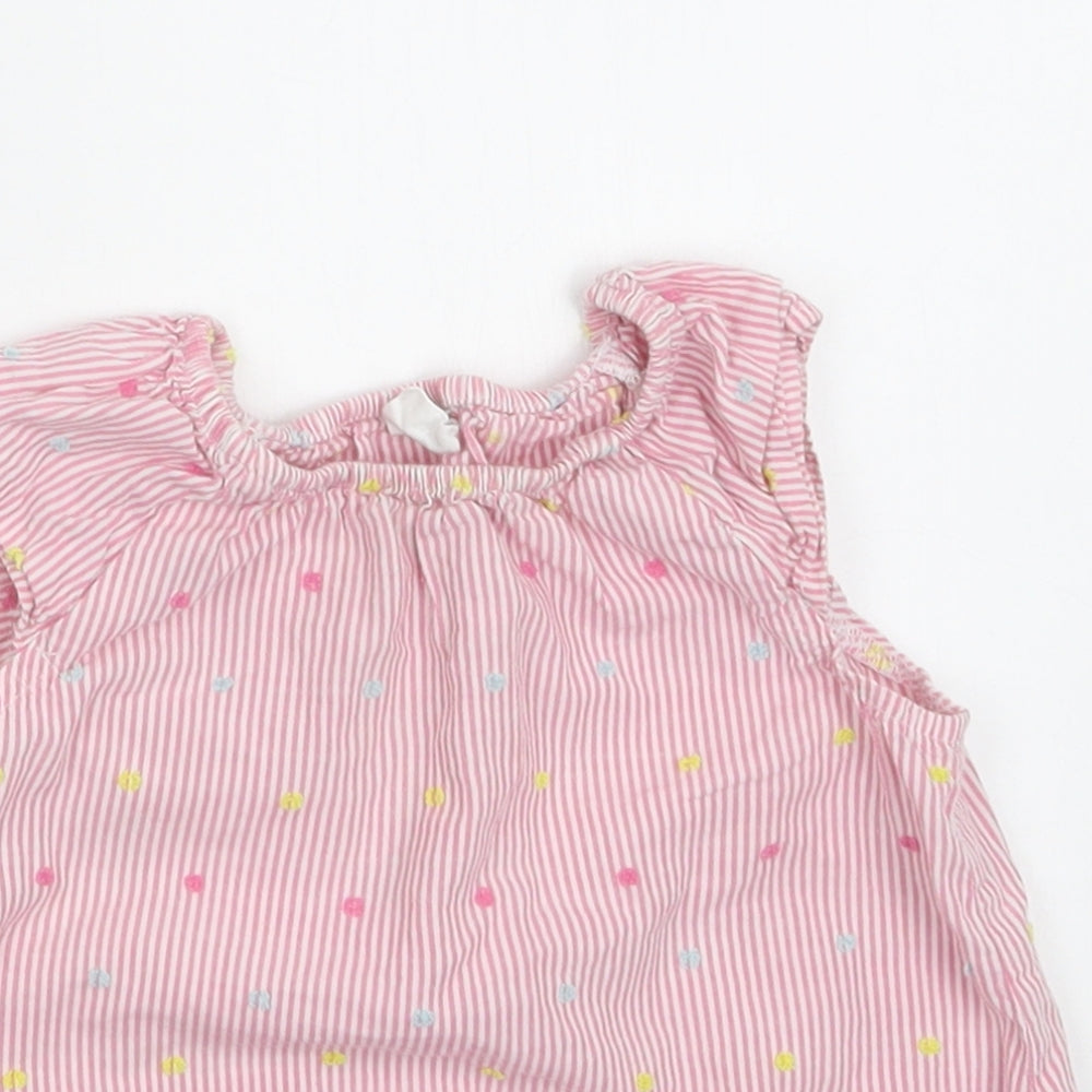 H&M Baby Pink Striped Cotton Basic Blouse Size 12 Months Round Neck
