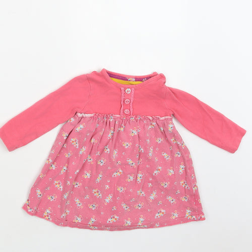 Mothercare Baby Pink Floral Cotton A-Line  Size 9-12 Months  Crew Neck Snap