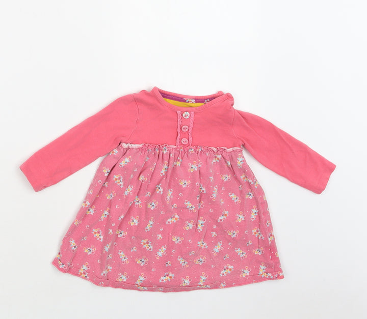 Mothercare Baby Pink Floral Cotton A-Line Size 9-12 Months Crew Neck Snap
